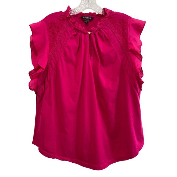 Lauren Ralph Lauren Jersey Flutter Sleeve Cotton Top XL Black Label Quiet Luxury - Picture 3 of 10